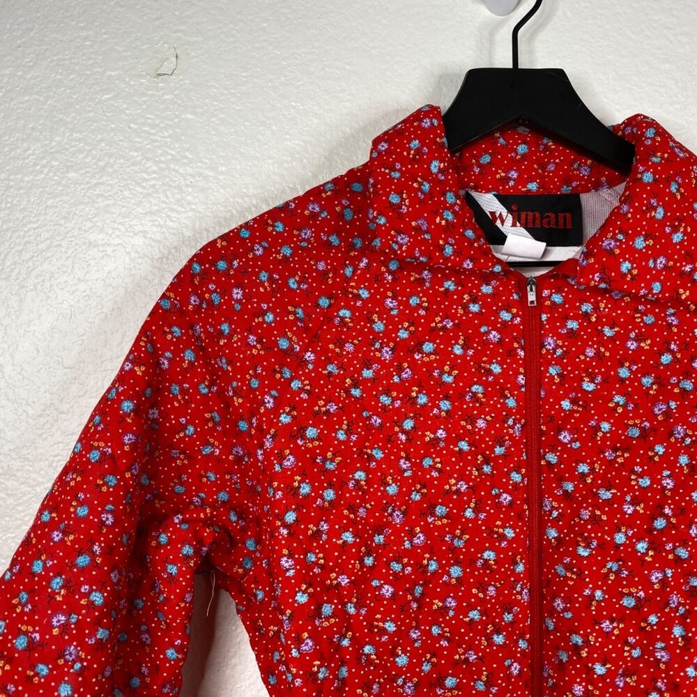Vintage Wiman Red Floral Quilted Jumpsuit Sz Small Cottage Pajama Tie Waist 80s - Picture 6 of 15